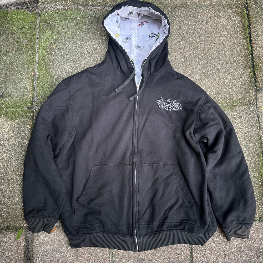 Southpole Mens Reversible Full Zip Hoodie Black Sneaker Print Y2K Streetwear XL